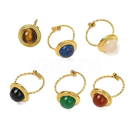 Round Natural Mixed Stone Finger Rings RJEW-Q822-46G-1