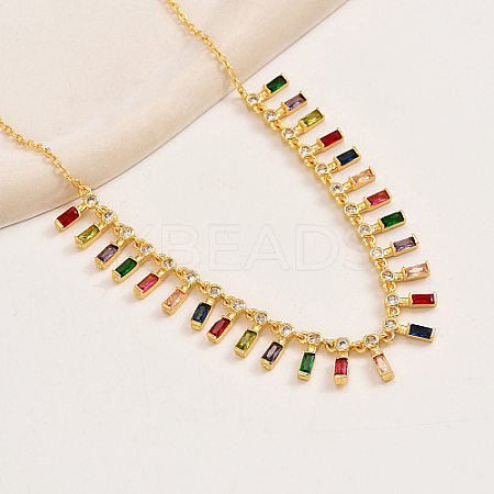 Golden Brass Rectangle Charms Bib Necklace for Women VR0432-2-1