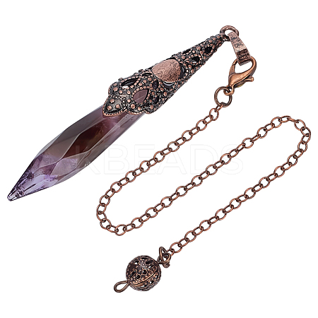 Natural Amethyst Cone Dowsing Pendulum Big Pointed Pendants AJEW-WH0606-26B-1