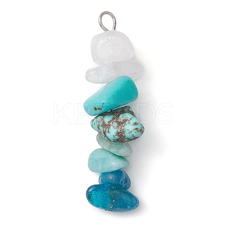 Gradient Color Natural Quartz Crystal & Natural Amazonite & Synthetic Turquoise & Natural Apatite Chip Beaded Pendants PALLOY-JF02790-10-1