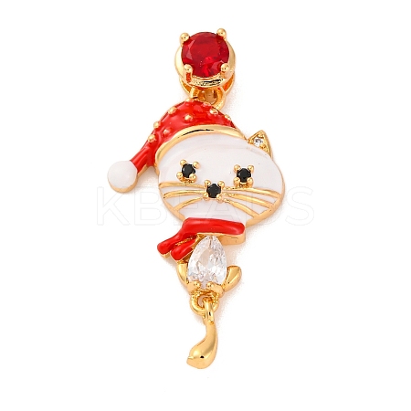 Christmas Theme Brass Micro Pave Cubic Zirconia Pendants KK-C076-27G-02-1