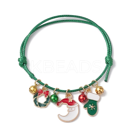 2Pcs Christmas Wreath & Moon Alloy Enamel Charm Bracelets BJEW-JB10836-02-S-1