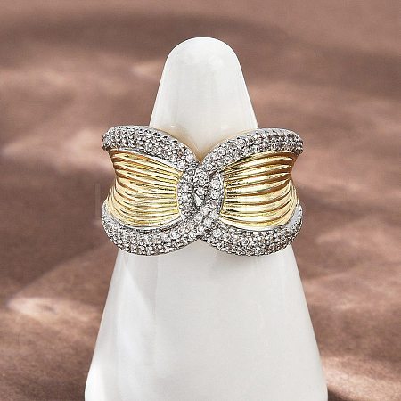 Brass Micro Pave Cubic Zirconia Cuff Rings RJEW-D326-04G-1