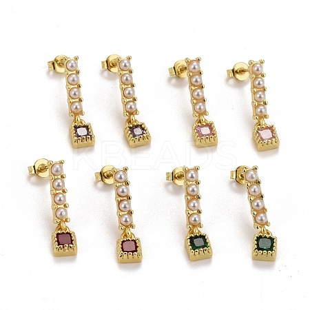 Rack Plating Brass Micro Pave Cubic Zirconia Stud Earrings EJEW-F278-02-G-1