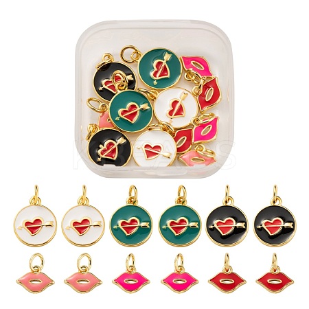 12Pcs 6 Style Golden Plated Brass with Jump Rings Enamel Pendants KK-LS0001-35-1
