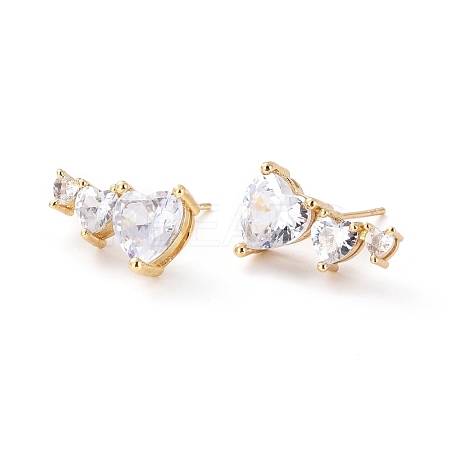Heart Clear Cubic Zirconia Stud Earrings for Her EJEW-C002-12G-RS-1