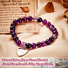 Natural Striped Agate Round Beaded Stretch Bracelet with Alloy Heart Charm BJEW-OC0001-09C-4