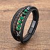 Dyed & Heated Natural Tiger Eye Round Beads & Braided Imitation Leather Cord Bracelets for Men FS-WGCE7B3-07-1