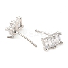 Brass Pave Clear Cubic Zirconia Rectangle Stud Earrings EJEW-G362-08P-2