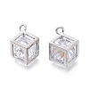 Hollow Brass Micro Clear Cubic Zirconia Charms ZIRC-H101-01P-1