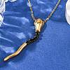 304 Stainless Steel Jet Rhinestone Snake Pendant Cable Chain Necklaces for Women LS-NJEW-A051-01G-2