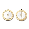 PVD Vacuum Plating 304 Stainless Steel Pave Shell Flat Round Roman Numerals Pendants STAS-R130-25G-1