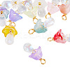 12Pcs Golden Tone Brass Wire Wrapped Mushroom Glass Pendants PALLOY-TAC0161-3