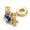 Brass Blue Enamel European Dangle Charms KK-R002-25G-2
