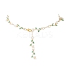 Brass Micro Pave Green Cubic Zirconia & Imitation Pearl Flower Branch Link Chain Necklaces for Women NJEW-JN05309-2