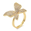 Butterfly Rack Plating Brass Micro Pave Cubic Zirconia Adjustable Rings for Women RJEW-Z059-13G-1