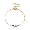 304 Stainless Steel Rhinestone Leaf Link Bracelets SA-CBA5F76-03G-03-4