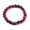 8mm Round Dyed Natural Magenta Tiger Eye Beaded Stretch Bracelets for Women Men BJEW-M318-01-1
