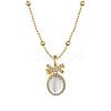 Bowknot & Oval 925 Sterling Silver Micro Pave Cubic Zirconia Pendant Necklaces for Women NJEW-F338-09G-2