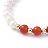 Natural Pearl & Natural Carnelian(Dyed & Heated)/Red Agate Beaded Bracelets BJEW-JB05153-01-2