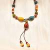 Ethnic Style Alloy & Porcelain Ceramic Beads Round Pendant Tassel Y Necklaces LS-NJEW-D308-01A-4