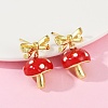 Mushroom with Bowknot Brass Enamel Dangle Stud Earrings EJEW-F895-25B-G-2