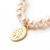 Oval with Virgin Mary & Natural Pearl Beads Pendant Necklaces NJEW-JN03625-01-5