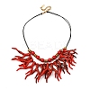 Summer Beach Wood Disc & Acrylic Coral & Round Pendant Bib Necklaces NJEW-Z096-01G-2