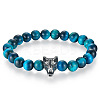 Natural Dyed Blue Tiger Eye Round Beads Stretch Bracelets GX4773-4-1
