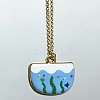 Ocean Brass Enamel Fan Pendant Necklaces for Women WGBD0BA-05-1