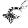 304 Stainless Steel Crescent Moon with Moth Pendant Box Chain Necklaces STAS-D196-01P-2