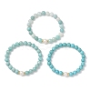 3Pcs Round Natural Amazonite & Synthetic Turquoise & Pearl Beaded Stackable Stretch Bracelets Sets BJEW-JB12991-3