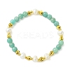Round Natural Amazonite & Cultured Freshwater Pearl & Brass Beaded Stretch Bracelets for Women BJEW-JB14060-01-3