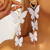 Heart with Butterfly Alloy Cloth Dangle Stud Earrings FS-WG4EAFC-01-1