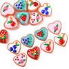 8Pcs 8 Colors Painted Glass Beads Enamel Beads Heart with Fruit LAMP-FS0001-51-3