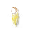Natural Yellow Aventurine Chips Beaded Tree of Life Moon with Feather Pendant Decorations HJEW-M004-16-1