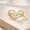 Rack Plating Brass Micro Pave Clear Cubic Zirconia Open Cuff Finger Rings for Women RJEW-M028-97G-3