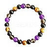 Round Natural Tiger Eye & Black Obsidian & Amethyst & Smoky Quartz Beads Stretch Bracelets for Girl Women FS-WGE0C43-09-2