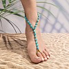 Synthetic Turquoise Oval & Glass Beaded Stretch Toe Ring Anklets for Women AJEW-K052-02-1