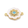 Brass Micro Pave Clear Cubic Zirconia & Shell Connector Charms KK-M303-03G-07-2