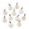 PVD Vacuum Plating Flat Round with San Benito & Word 304 Stainless Steel Charms STAS-I036-03B-1