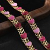 Heart Brass Enamel Link Chain Bracelets for Women BJEW-B125-04G-3