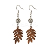 6 Pairs 6 Styles Natural Walnut Wood with Alloy Bead Dangle Earrings for Women EJEW-JE06102-3