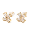 Flower Brass Micro Pave Clear Cubic Zirconia Stud Earrings EJEW-P331-10G-4