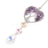 Wire Wrapped Natural Amethyst Heart with Tree of Life Pendant Decorations HJEW-K046-02P-05-4