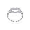 Non-Tarnish 304 Stainless Steel Heart Gesture Open Cuff Ring for Women RJEW-S405-260P-3