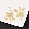 Cross with Bird & Starfish Brass Clear Cubic Zirconia Dangle Earrings EJEW-H182-01G-2