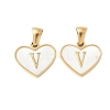 304 Stainless Steel Pave Natural White Shell Heart with Initial Slice Pendants STAS-R168-25G-V-1