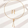Fashionable 201 Stainless Steel Column Stud Earrings & Lariat Necklaces Set for Women UW3937-2-1