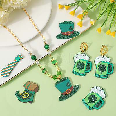 16Pcs 4 Styles Opaque Printed Acrylic Pendants OACR-SC0001-28-1